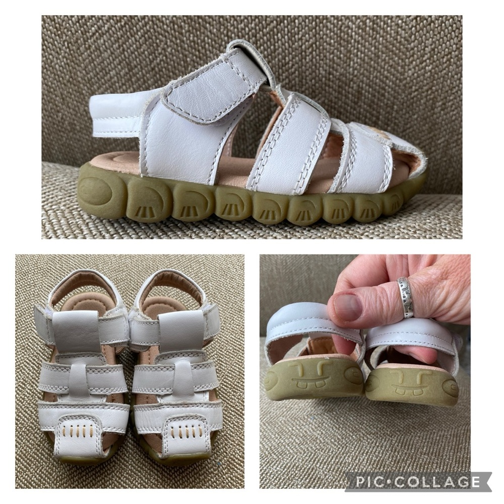 White Leather Bumper Toe Sandal W/Caterpillar Gum Sole. Velcro Closure. Sz. 6-7.